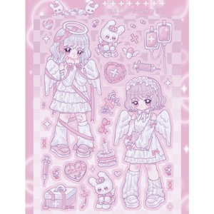Healing Angel anime girl stickers with medical icons for stationery and journal deco
