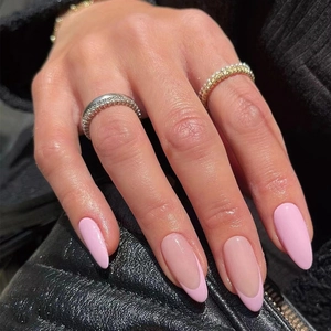 Press On Nails French Tip Almond Shape Glossy Soft Pink Plastic Full Cover False Nails For Women Daily Wear Elegant Style