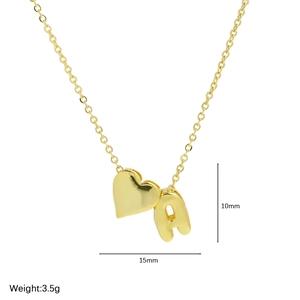 Minimalist 18k gold plated necklace with puffy heart and letter A charms 15x10mm