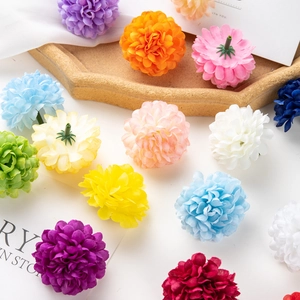 Colorful artificial hydrangea and chrysanthemum flower heads for DIY wedding crafts