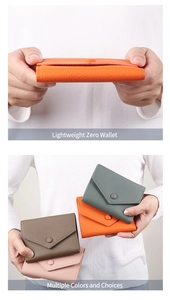 Detail view of ultra-slim pebble grain leather wallets in multiple colors and textures