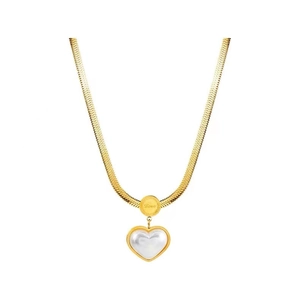 Golden titanium steel flat snake chain with white shell heart pendant and Love tag