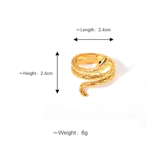 Golden snake wrap ring in titanium steel showing 2.4cm height and weight specifications