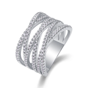 Multi-layer crisscross S925 sterling silver ring with micro-pave moissanite stones