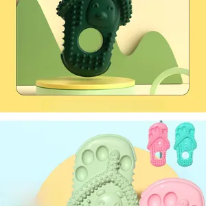 Detail view of slipper-shaped dog chew toys with textured massage nubs in various colors