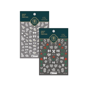 5D embossed nail art stickers featuring 3D white ribbons and vintage red rose motifs