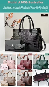 Ensemble de trois sacs à main à motif crocodile avec pochette et porte-monnaie assortis