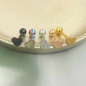 Frosted heart tongue rings set in black, silver, gold, rose gold and rainbow colors