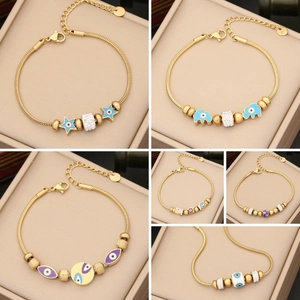 Bracelet Oeil Mauvais En Acier Inoxydable Chaîne Serpent Étoile Lune Éléphant Charmes Bijoux Bohèmes Pour Femmes