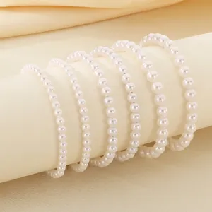 Elegantes Weißes Glasperlen Armband Edelstahl Verstellbare Gliederkette Vintage Schmuck Für Damen