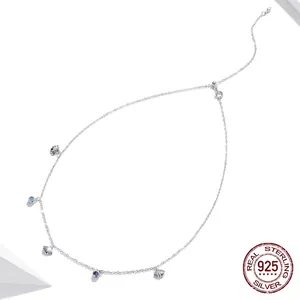 Minimalist S925 sterling silver shell necklace with blue zircon and sea scallop charms