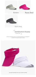 Detail of breathable quick-dry sun visors with extended brim in various colors