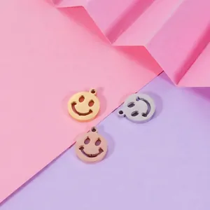 Hollow Smiley Face Charms Stainless Steel Round Coin Mirror Polished Pendants For DIY Jewelry Making Accessories