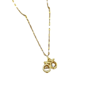 Titanium steel necklace with gold cherry pendant and sparkling zircon micro-inlays