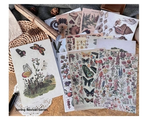 Vintage scrapbooking paper with butterflies and botanical illustrations for junk journals