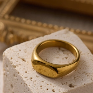 Bague chevalière minimaliste en acier inoxydable plaqué or 18K sur pierre naturelle