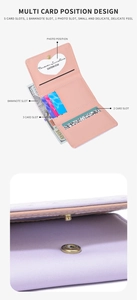 Detail of pink bifold wallet interior showing five card slots and a heart-shaped window