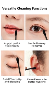 Black dual-ended cotton swabs for makeup correction, ear cleaning, and skin care