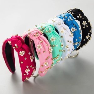 Serre-tête Baroque À Fleurs En Strass Noué Bord Large Mode Accessoire De Cheveux Avec Künstliche Perles Pour Femmes Bijoux De Fête