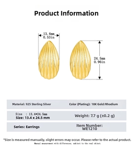 Detailed size specifications for 925 sterling silver vintage striped stud earrings