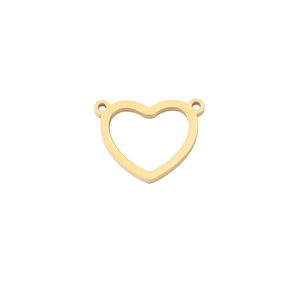 Close-up of golden heart-shaped titanium steel connector with dual side holes for DIY jewelry