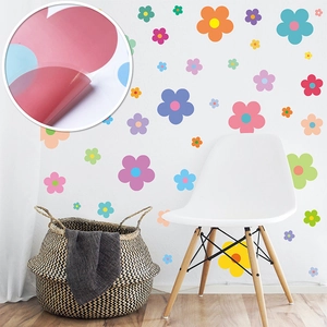 Detail showing the easy peel-off vinyl material of colorful flower wall decals