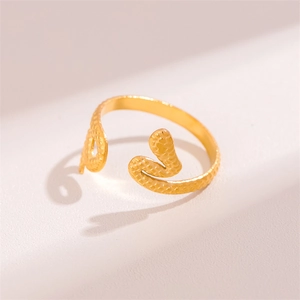 Gothic punk gold snake open ring in stainless steel with detailed animal scale texture