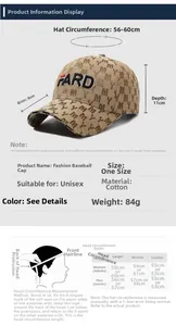 Size chart showing baseball cap dimensions with 8cm brim and adjustable 56-60cm head size