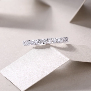 Elegant S925 sterling silver eternity ring in silver finish with pavé set moissanite stones
