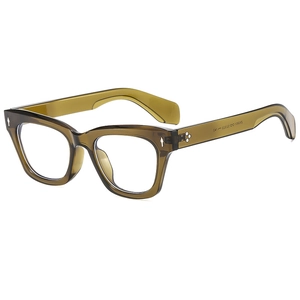 Classic square acetate sunglasses in transparent olive green with metal arrow rivets