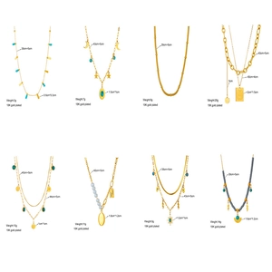 Eight 18K gold plated necklaces collection with turquoise, moon, and star charms set