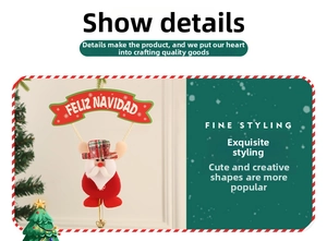 Detail of Santa Claus ornament with Feliz Navidad banner and a metallic bell accent