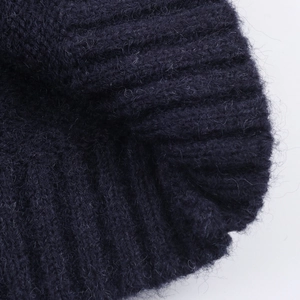 Retro loose round neck navy blue jacquard sweater with thick ribbed knit texture details