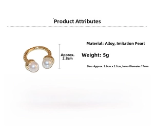 Detailed view of the 17mm inner diameter and 5g alloy weight for this pearl open ring