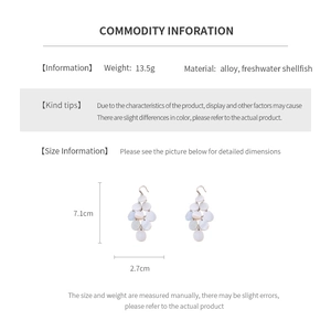 Detailed size chart for vintage waterdrop tassel earrings with freshwater shell dimensions