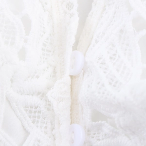 French style white lace two-piece dress set featuring delicate floral embroidery and buttons