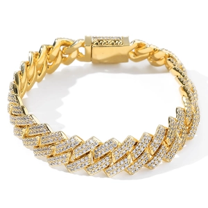 Iced out 14mm gold Cuban link bracelet for men with micro-pave cubic zirconia stones