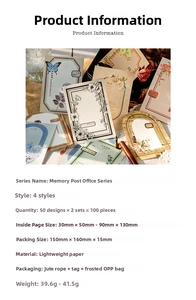 Detailed spec list for Memory Post Office vintage scrapbooking paper with retro styling