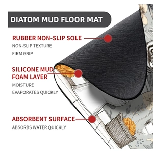 Three-layer diatomaceous earth bath mat with non-slip rubber base and absorbent surface
