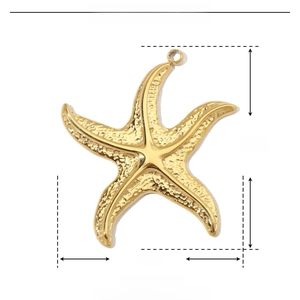 Detailed size parameter view of a gold starfish pendant made of stainless steel