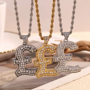 Men's 18K gold and silver pound sign pendant necklaces with iced-out twisted chain