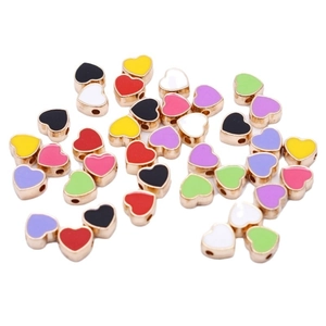 8mm double-sided heart enamel beads with gold trim for DIY jewelry making in various colors