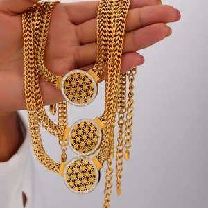 Parure de colliers à chaîne maille écaille dorée avec pendentifs arbre de vie