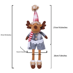 Detailed size specifications of the Christmas reindeer plush doll in red and grey fabric