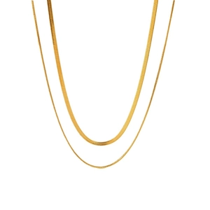 Double-layered gold stainless steel snake chain necklace with flat blade link design