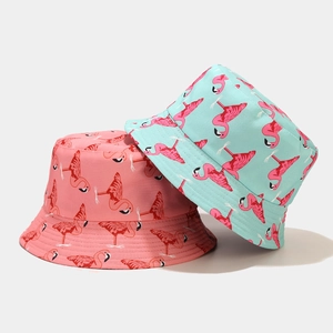 Bobs réversibles à imprimé flamant rose en coton rose et bleu clair pour femmes