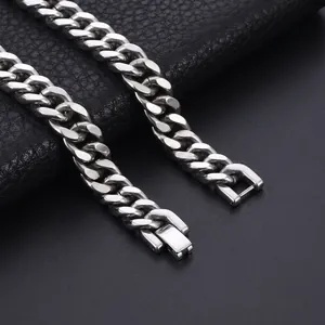 Bracciale a catena cubana spessa in acciaio inossidabile lucido stile hip-hop uomo