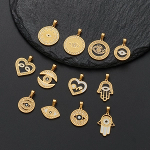 Stainless Steel Evil Eye Hamsa Hand Pendant Necklace Charms 18K Gold Plated Rhinestone Enamel Protection Jewelry Unisex