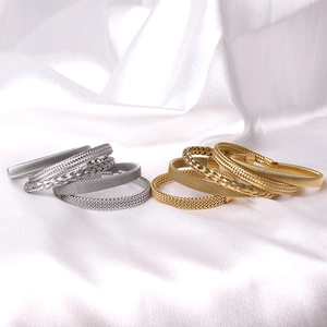 Braided stainless steel open bracelets set in gold and silver finish for women