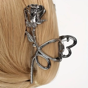 Rose Flower Metal Hair Claw Clip Alloy Heart Frame Vintage French Style Elegant Nonslip Hairgrip Headpiece For Women